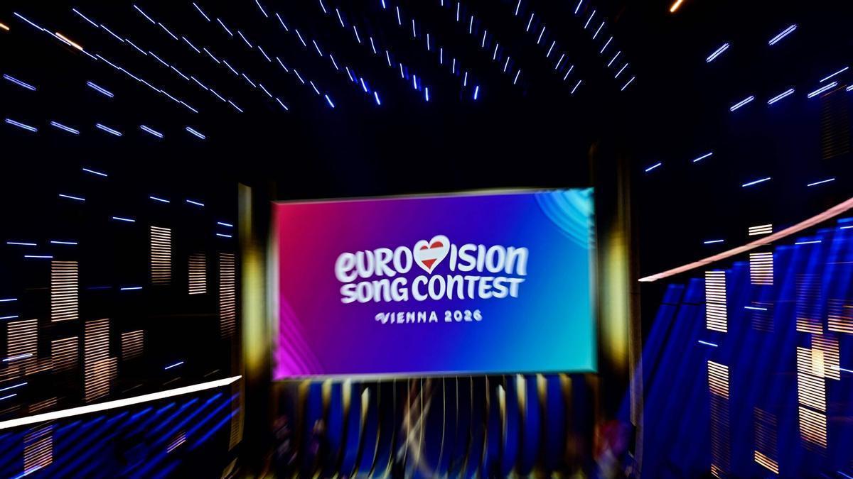 El logo de Eurovisión durante la primera semifinal del concurso.