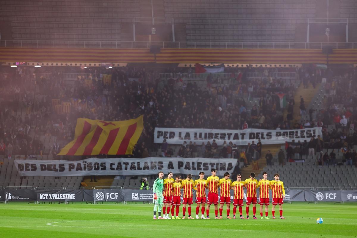La selección catalana, antes de medirse a Palestina en Montjuïc