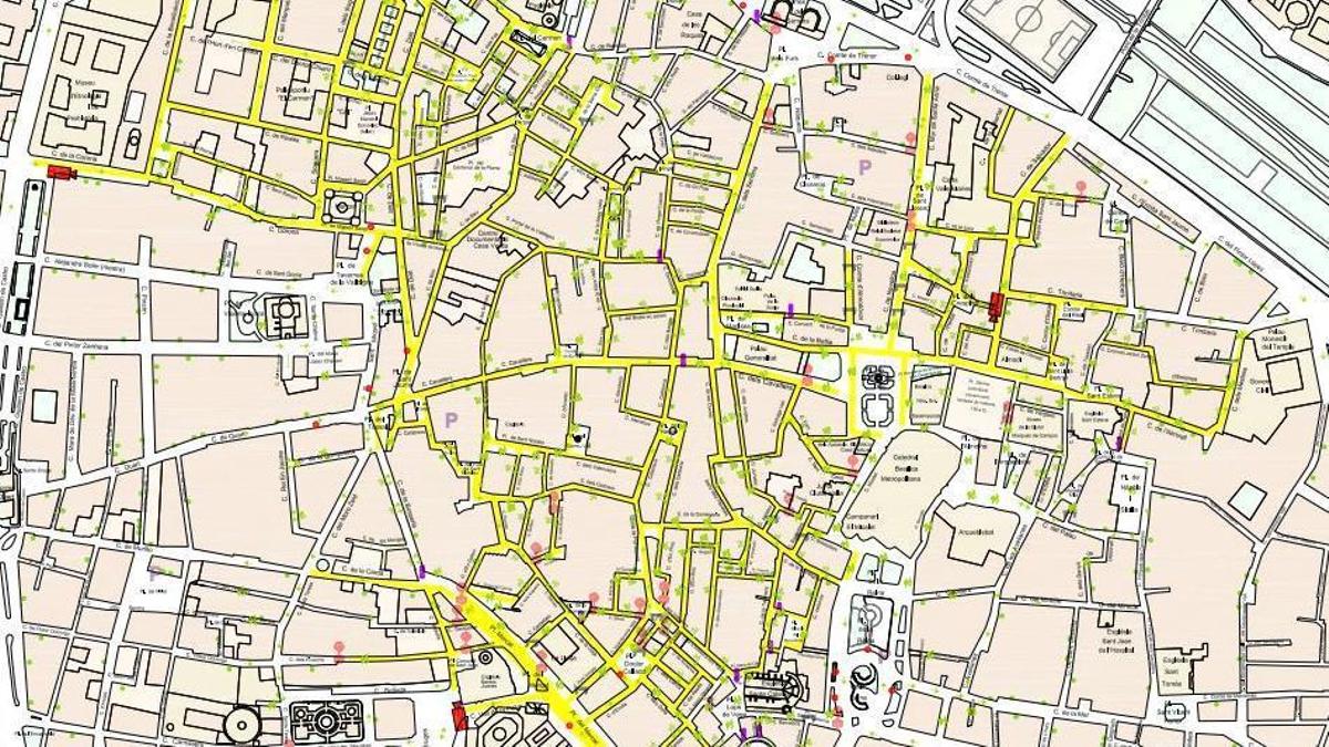 Mapa Ciutat Vella afectado por las cámaras