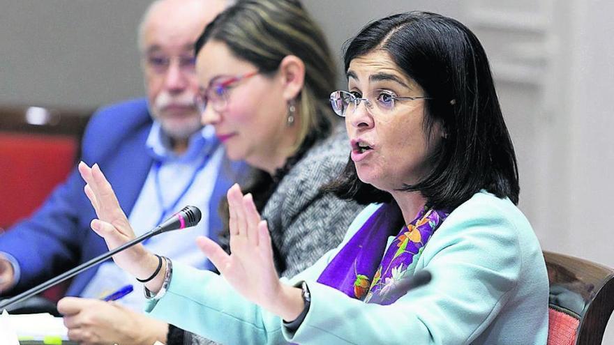 La consejera Carolina Darias, durante la comparecencia de ayer.