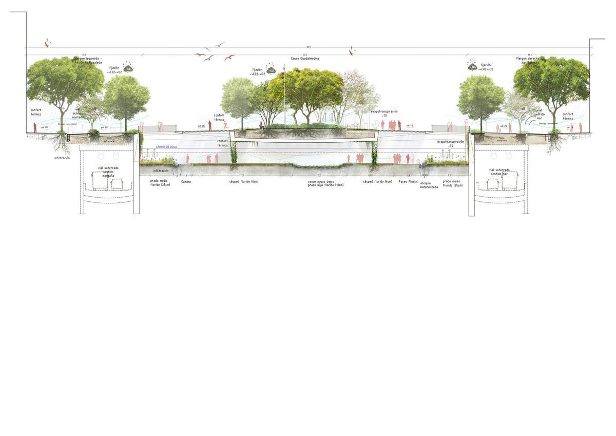 Sección de uno de los puentes sobre el Guadalmedina