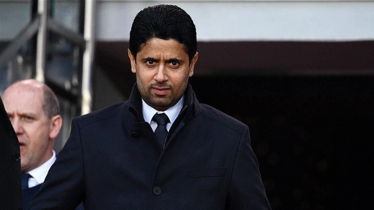 Al-Khelaifi, presidente del PSG, durante el partido del PSG ante el Rennes en París.