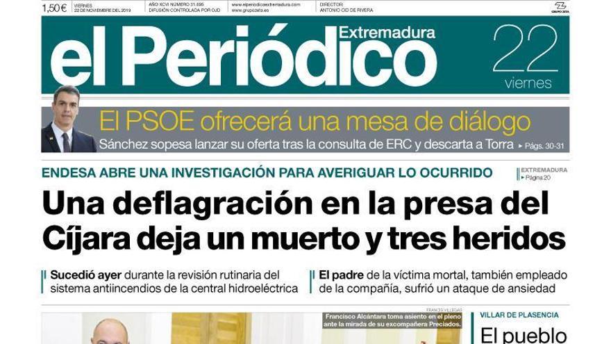 Esta es la portada de EL PERIÓDICO EXTREMADURA correspondiente al día 22 de noviembre del 2019