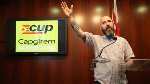 El concejal de la CUP Josep Garganté, en la rueda de prensa tras el polémico vídeo.