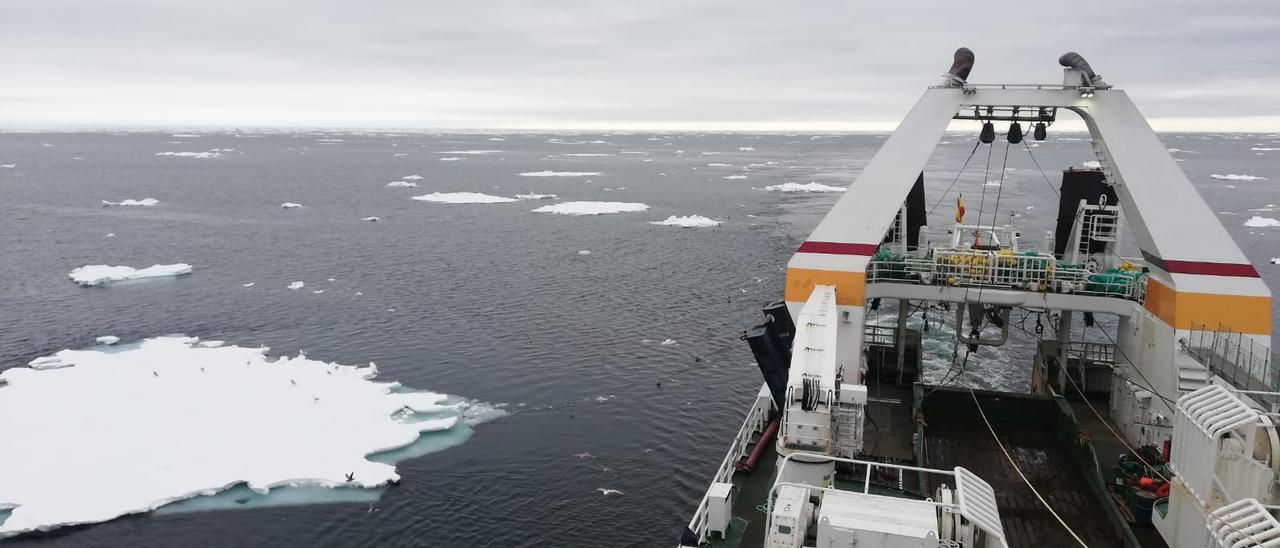 Un bacaladero vigués en aguas del archipiélago Svalbard.