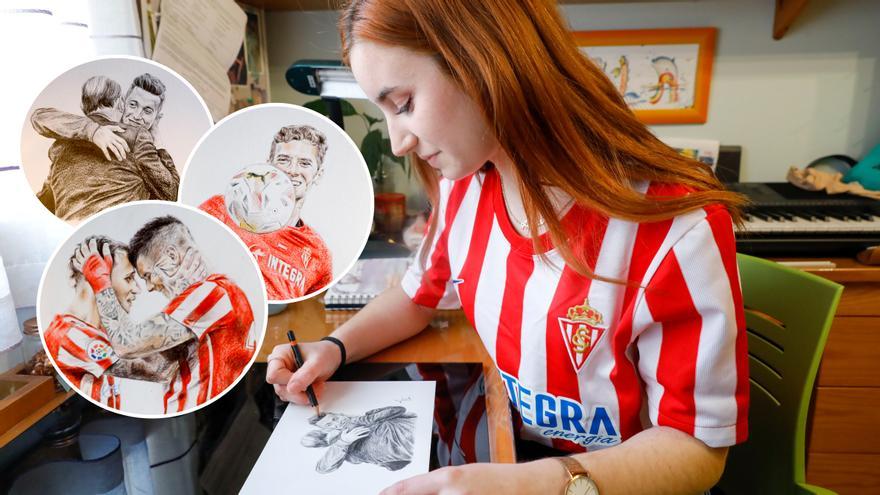 ¿Quién está detrás de los retratos virales a jugadores del Sporting? Así es la historia de Ángela Pérez