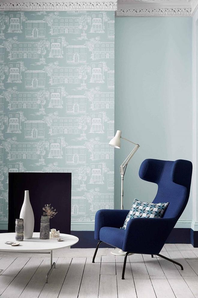 Pintura de pared azul en el tono 'Delicate Blue 248', de Little Greene