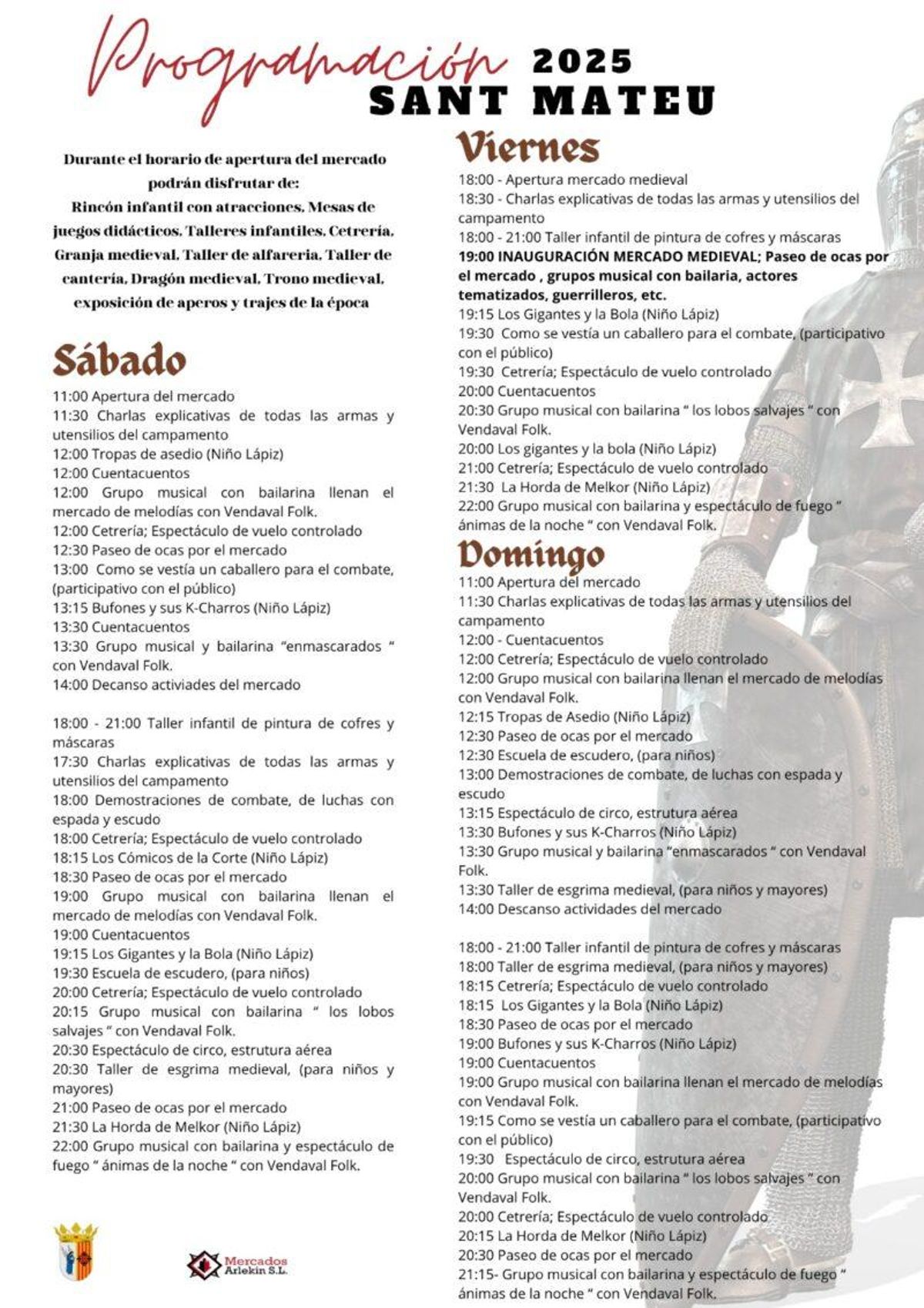 Toda la programación de Sant Mateu Medieval.