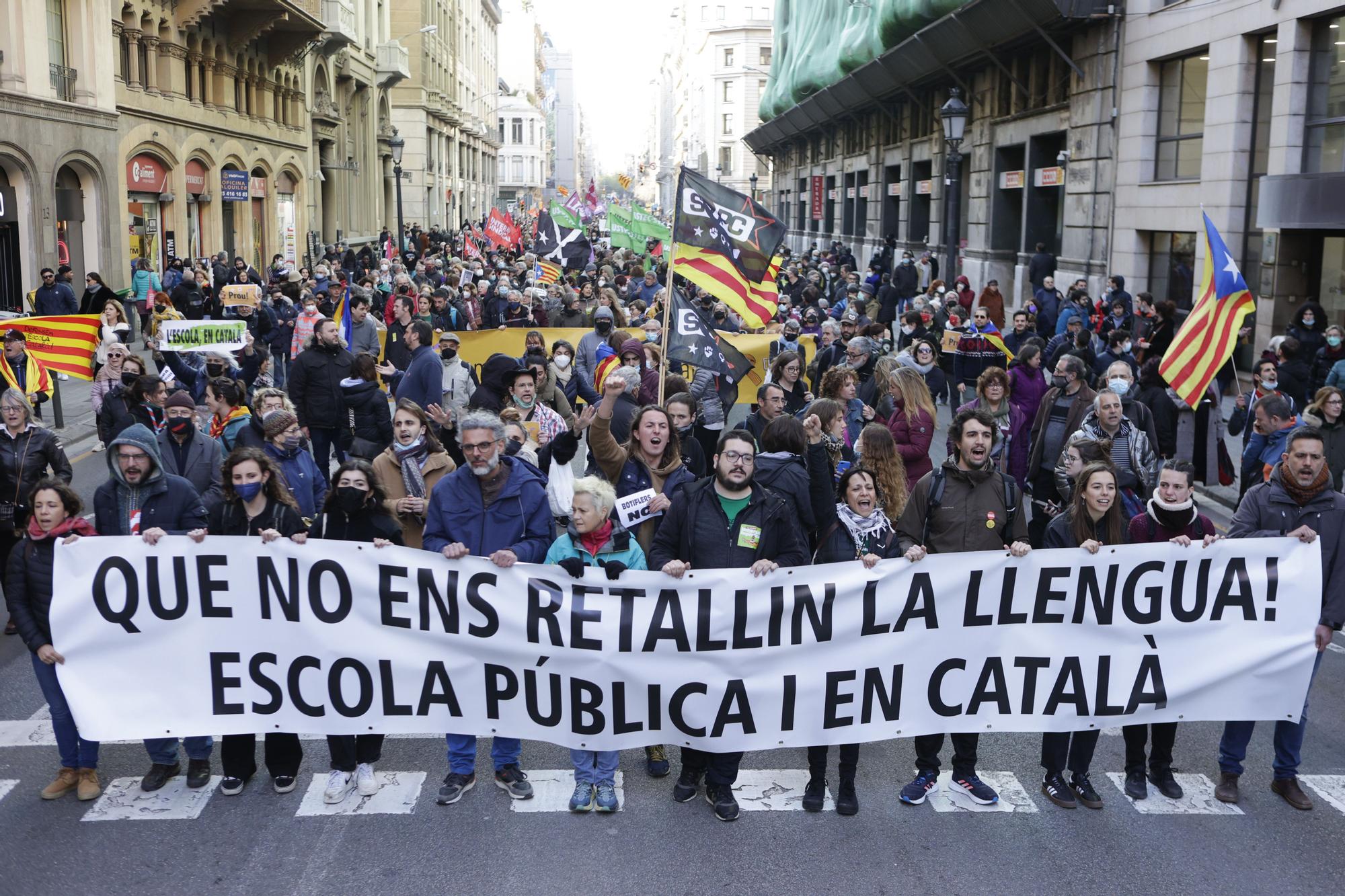 Manifestación a favor de la inmersión lingüística en catalán.