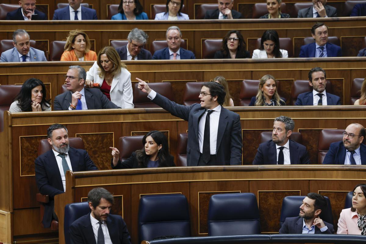 La bancada de Vox en el Congreso de los Diputados encabezada por Santiago Abascal.