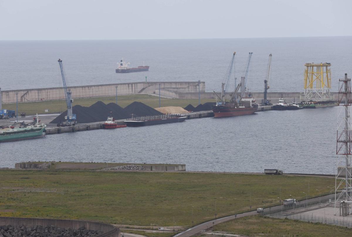Al fondo, vista del Muelle Romualdo Alvargonzález Figaredo y la explanada norte de El Musel, en la zona en la que está previsto el proyecto fabril de componentes para eólicos de Zima y Dajin Offshore. | ÁNGEL GONZÁLEZ