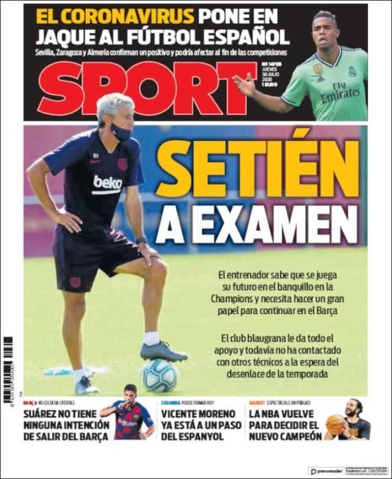 Portada SPORT jueves 30 julio 2020