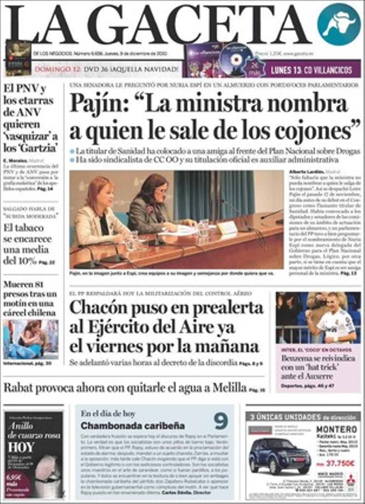 ’La Gaceta’ també destaca a dins que Rabat pretén deixar sense aigua els melillencs abans de la marxa de dissabte i que els Reis Mags arribaran amb un 23% menys de regals per als nens.