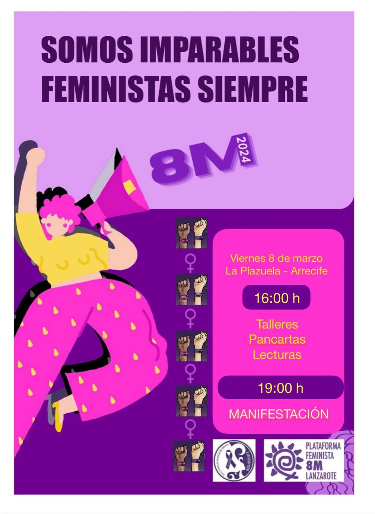 Cartel de actos del 8 M de la Plataforma Feminista de Lanzarote.