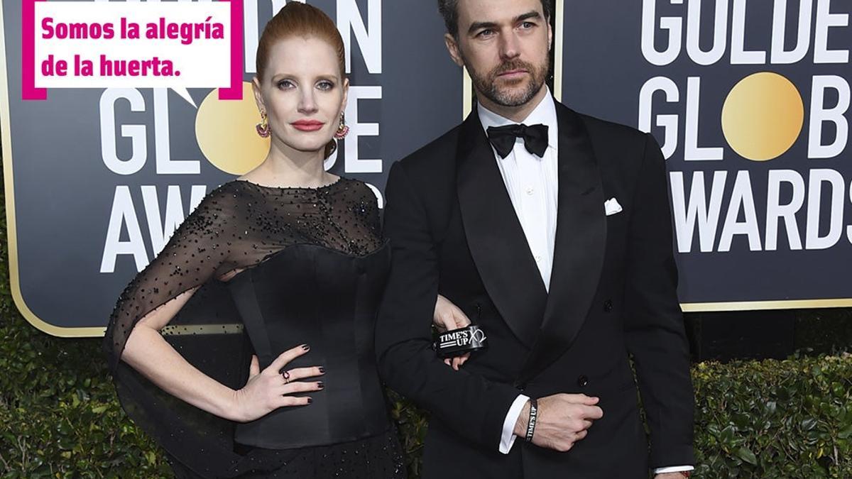 Jessica Chastain y Gian Luca Passi en los Globos de Oro