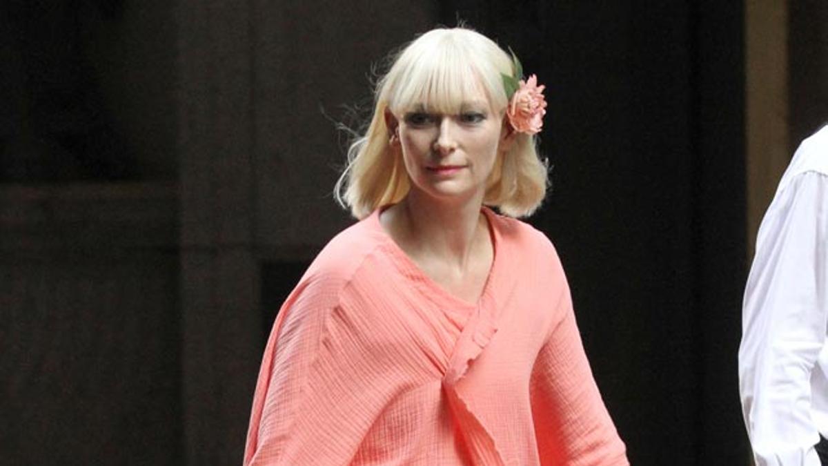Tilda Swinton, en el rodaje de Okja.