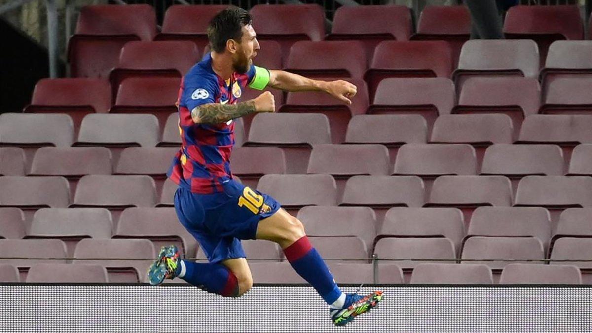 Messi, celebrando su gol ante el Nápoles