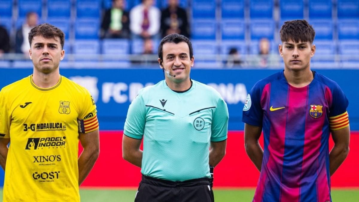 Adrián Calvo was injured in Barça Athletic-Poblens