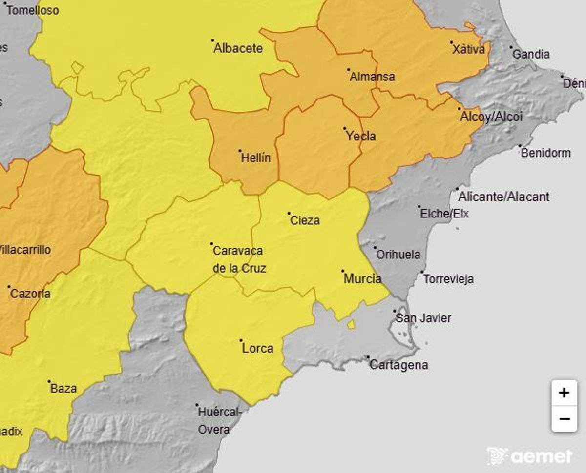 Mapa de alerta meteorológica en la Región