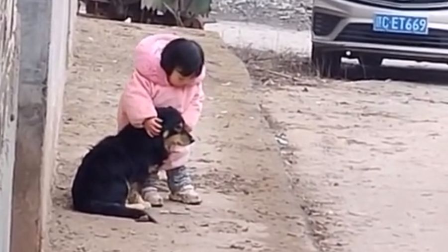 Niña tapa orejas perro