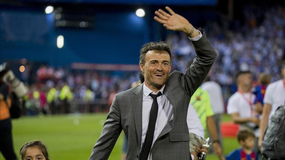 Luis Enrique, en plena celebración de la Copa del Rey