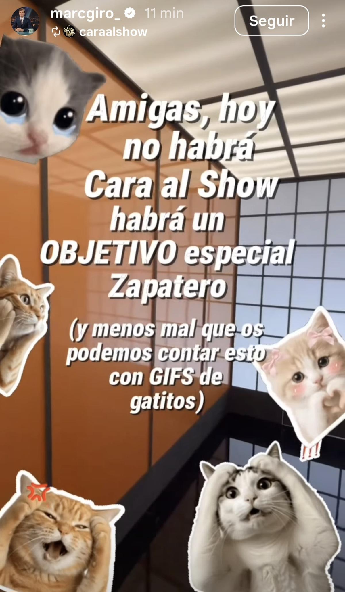 Captura de pantalla a la storie de Marc Giró en Instagram