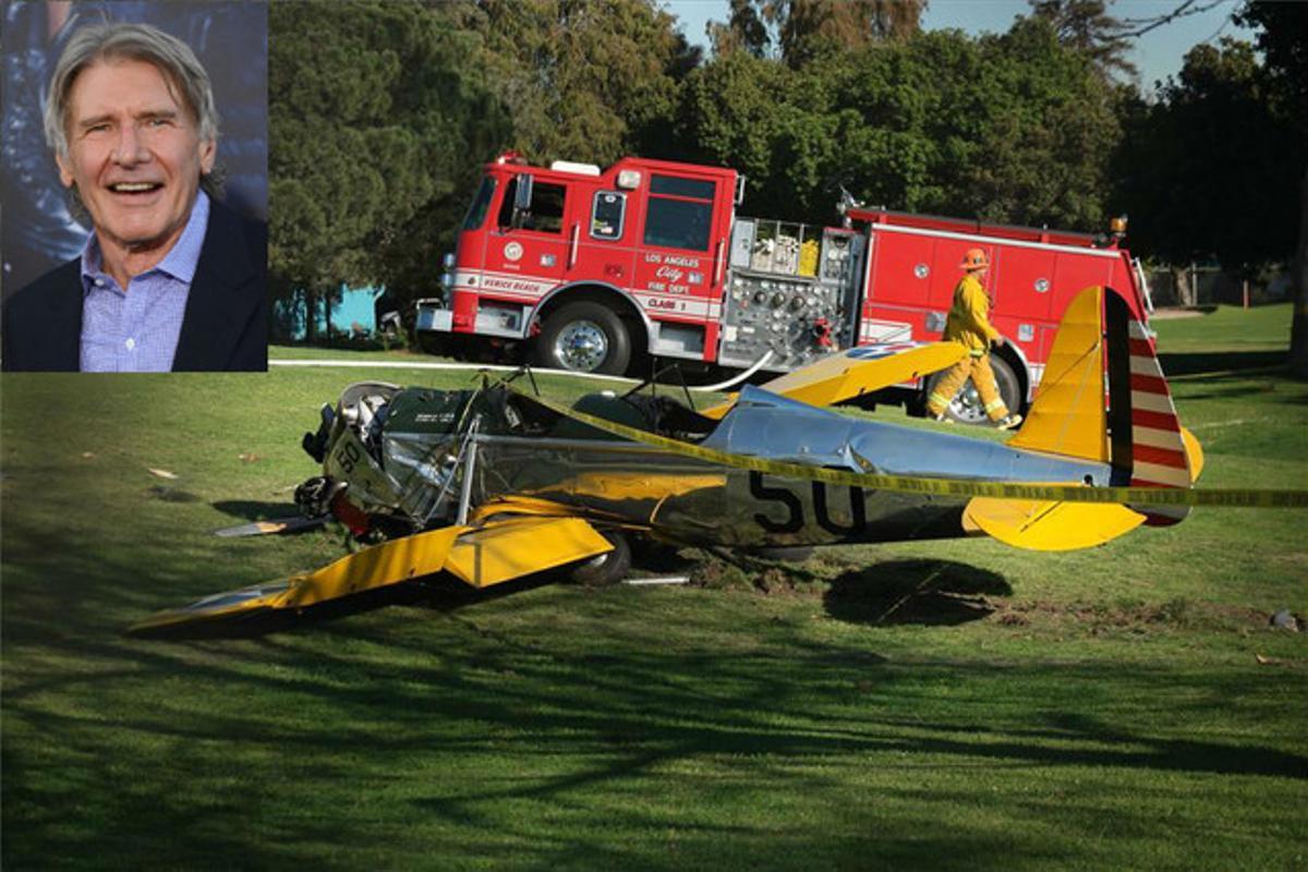 Estat en què ha quedat l’avioneta que pilotava l’actor Harrison Ford (a dalt).