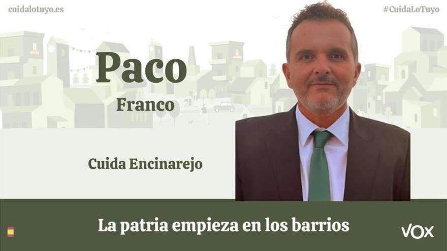 Las redes bromean con el candidato de Vox en Encinarejo: Francisco Franco