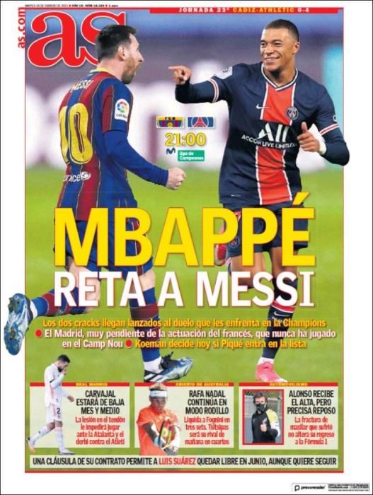 Portada AS martes 16 febrero 2021