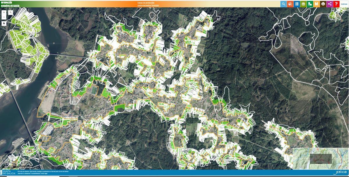 Mapa con las franjas de seguridad en las fincas de Oeste.