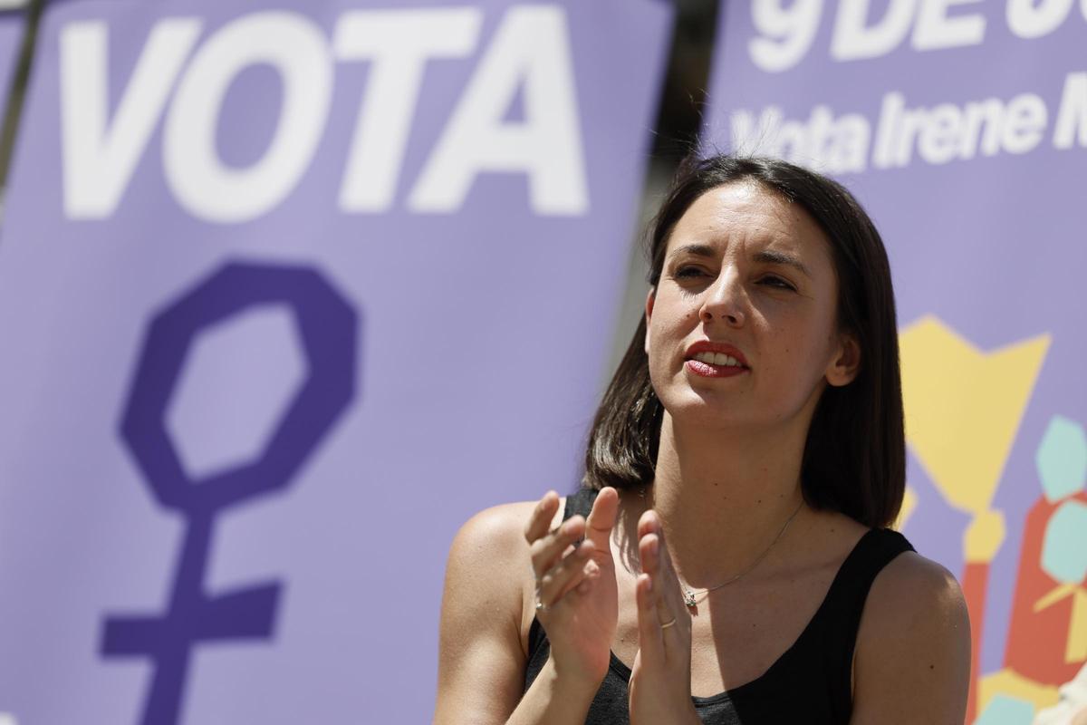 La candidata de Podemos a las elecciones europeas, Irene Montero, en un mitin de campaña en Valencia.