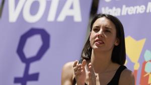 La candidata de Podemos a las elecciones europeas, Irene Montero, en un mitin de campaña en Valencia.