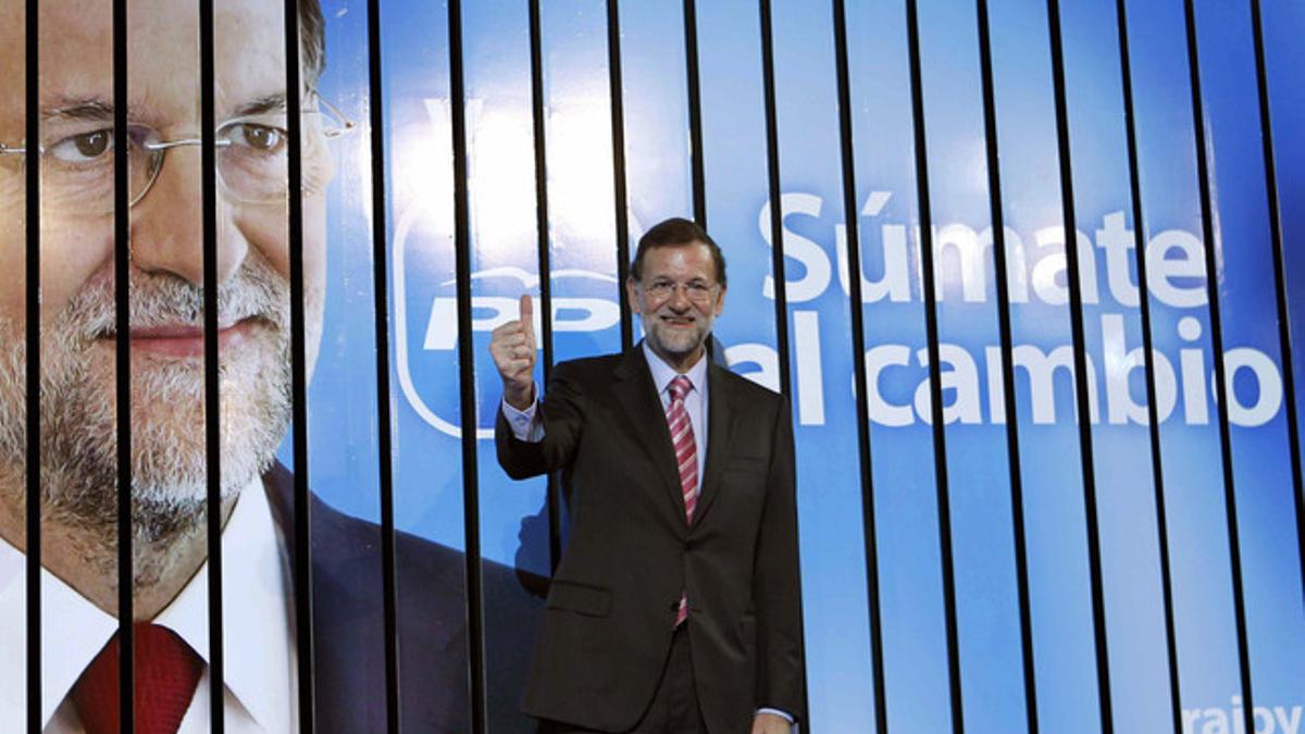 El candidato popular a la presidencia del Gobierno, Mariano Rajoy, en el inicio de campaña en Castelldefels.