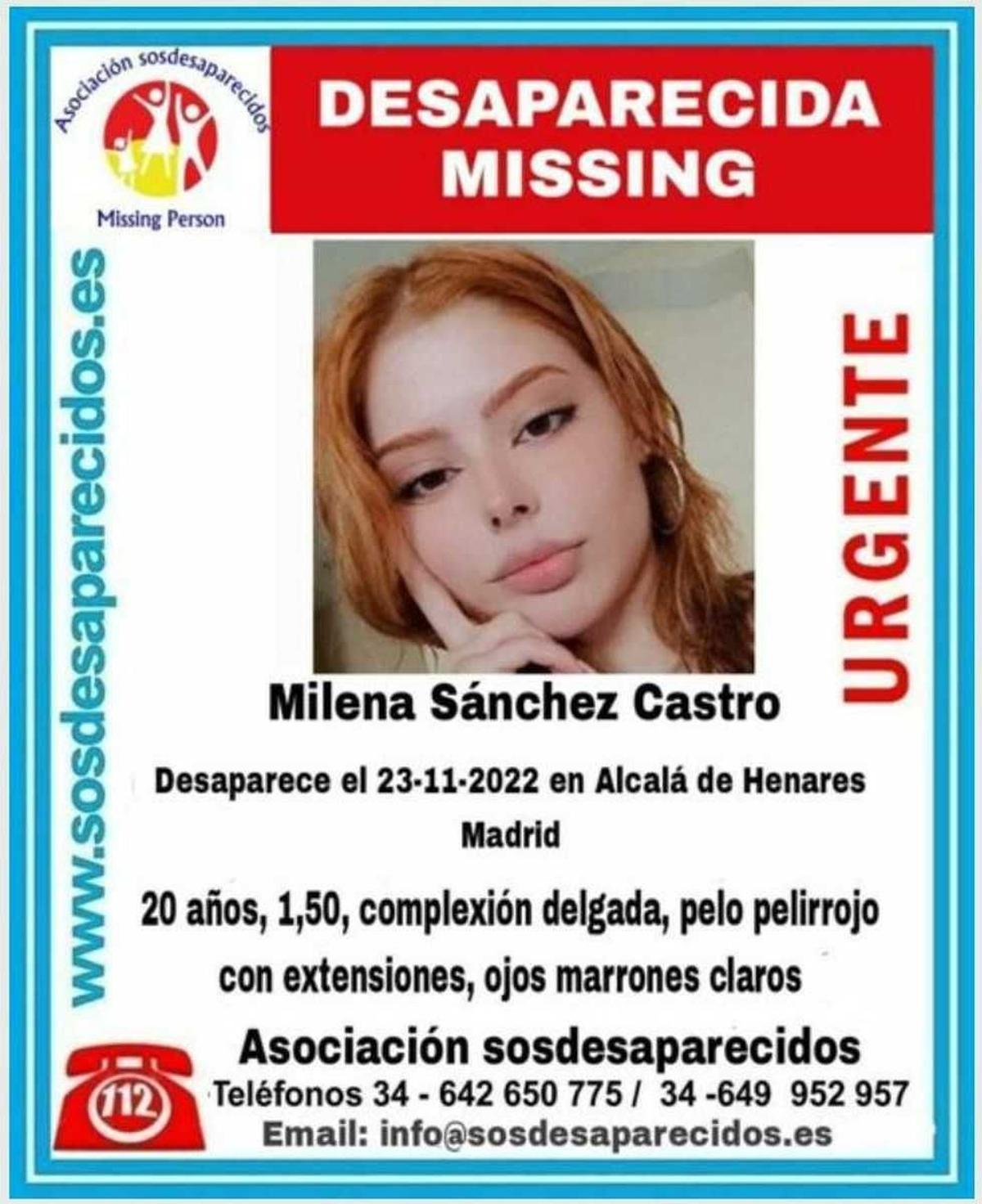 El cartell que anunciava la desaparició de la Milena