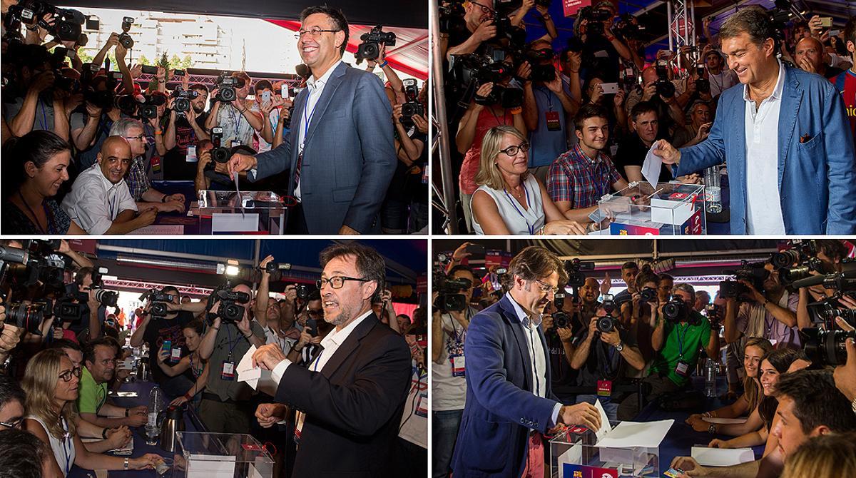 Josep Maria Bartomeu, Joan Laporta, Agustí Benedito i Toni Freixa han anat al Camp Nou a primera hora.