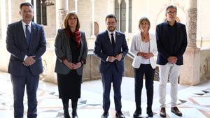 Los presidentes de las diputaciones: Miquel Noguer (Girona), Núria Marín (Barcelona), Noemí Llauradó (Tarragona) y Joan Talarn (Lleida).