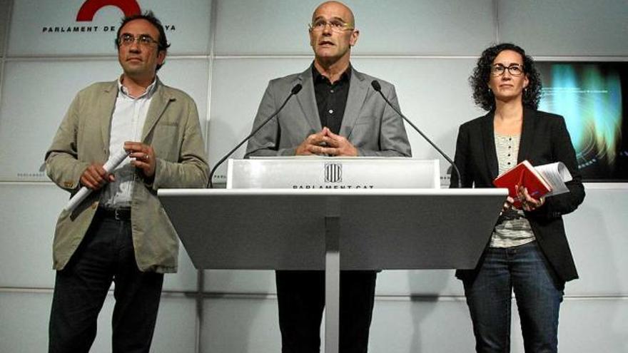 Josep Rull, Raül Romeva i Marta Rovira van comparèixer per Junts pel Sí