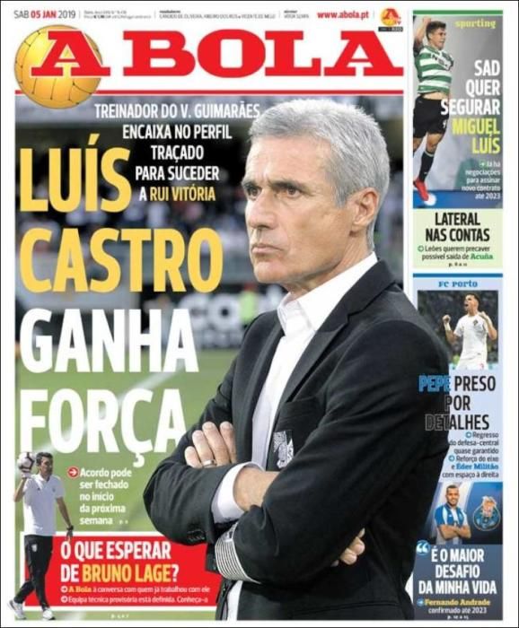 Portada A BOLA sábado 5 enero 2019