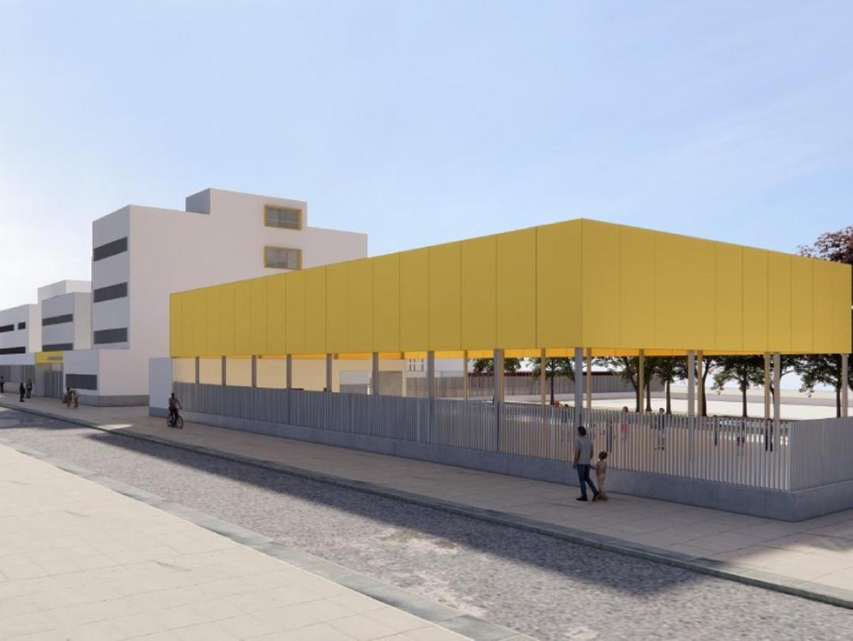 Recreación del aulario de Secundaria y del gimnasio abierto del CPI Valdespartera III de Zaragoza.