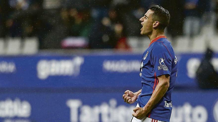 Berjón celebra el gol de la victoria ante el Nàstic.