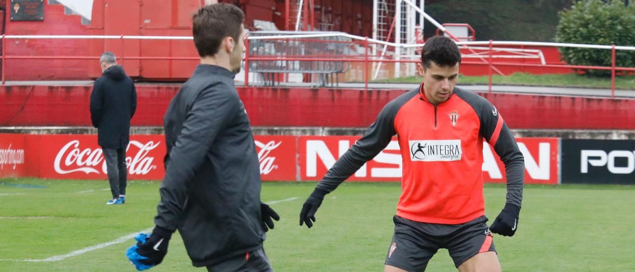 Gaspar y Gragera en un entrenamiento del Sporting