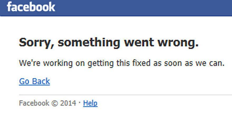 Pantalla de error en Facebook.