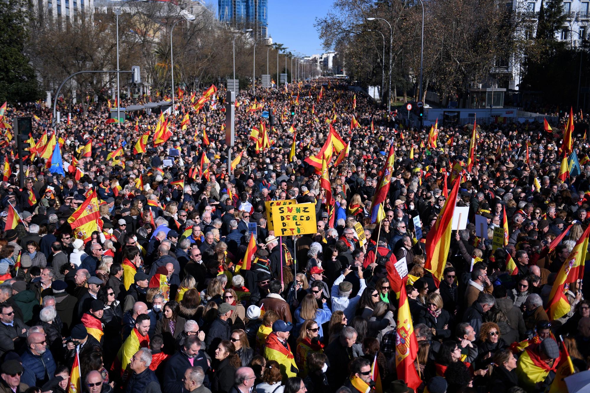 Centenares de personas se manifiestan contra el Gobierno de Pedro Sánchez, en Cibeles, a 21 de enero de 2023, en Madrid (España).
