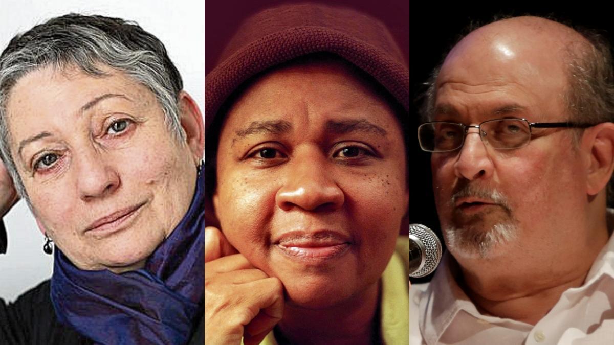 Los escritores Liudmila Ulítskaya, Jamaica Kincaid y Salman Rushdie, todos candidatos al Nobel de Literatura.