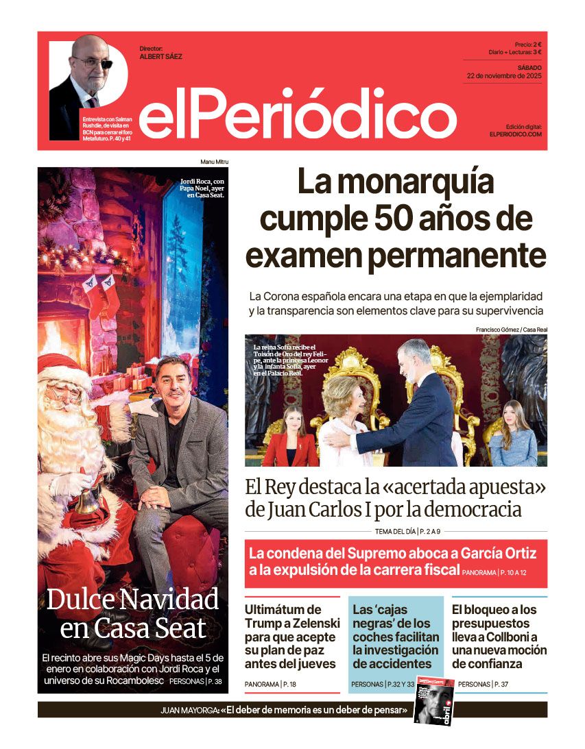 La portada de EL PERIÓDICO del 22 de noviembre de 2025
