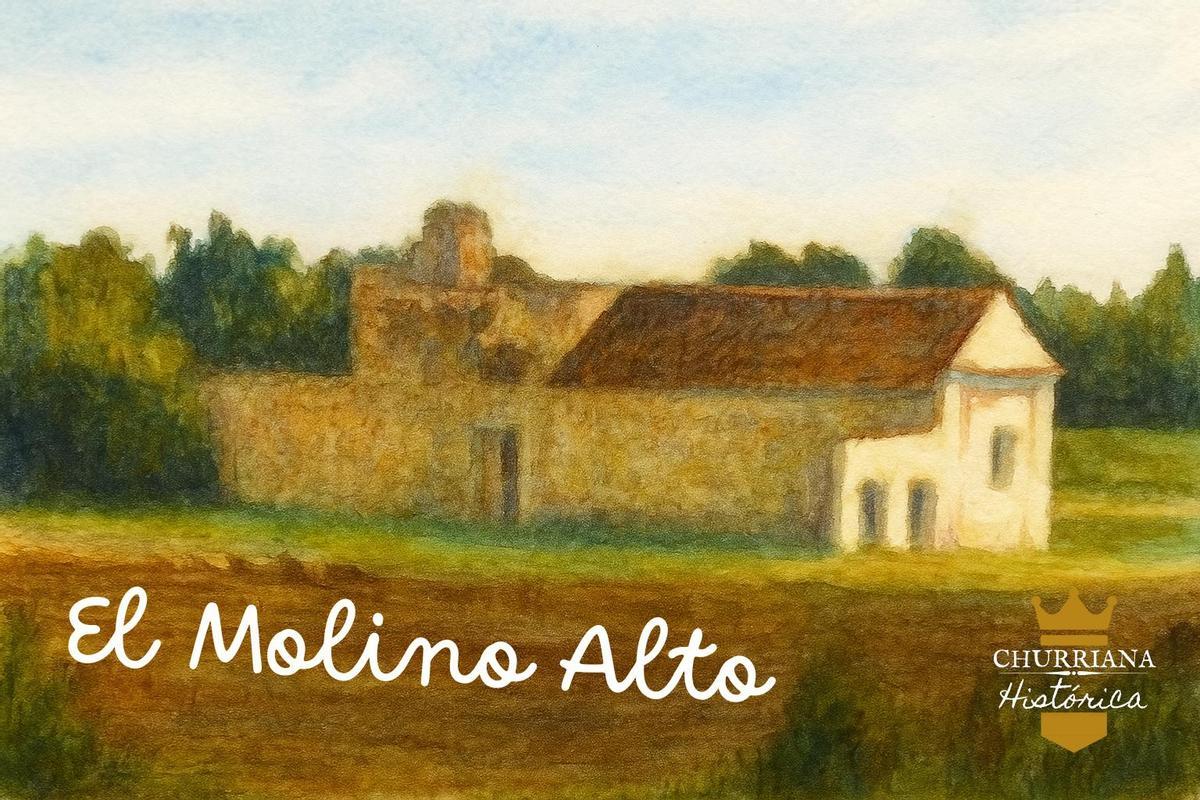 Dibujo del Molino Alto realizado por la Asociación Churriana Histórica, para una camiseta diseñada para la familia de Remedios Gonzalez.