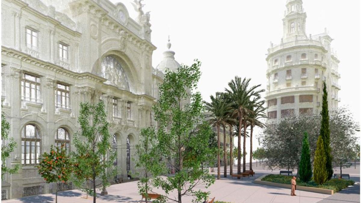 Figuración de la plaza frente a Correos