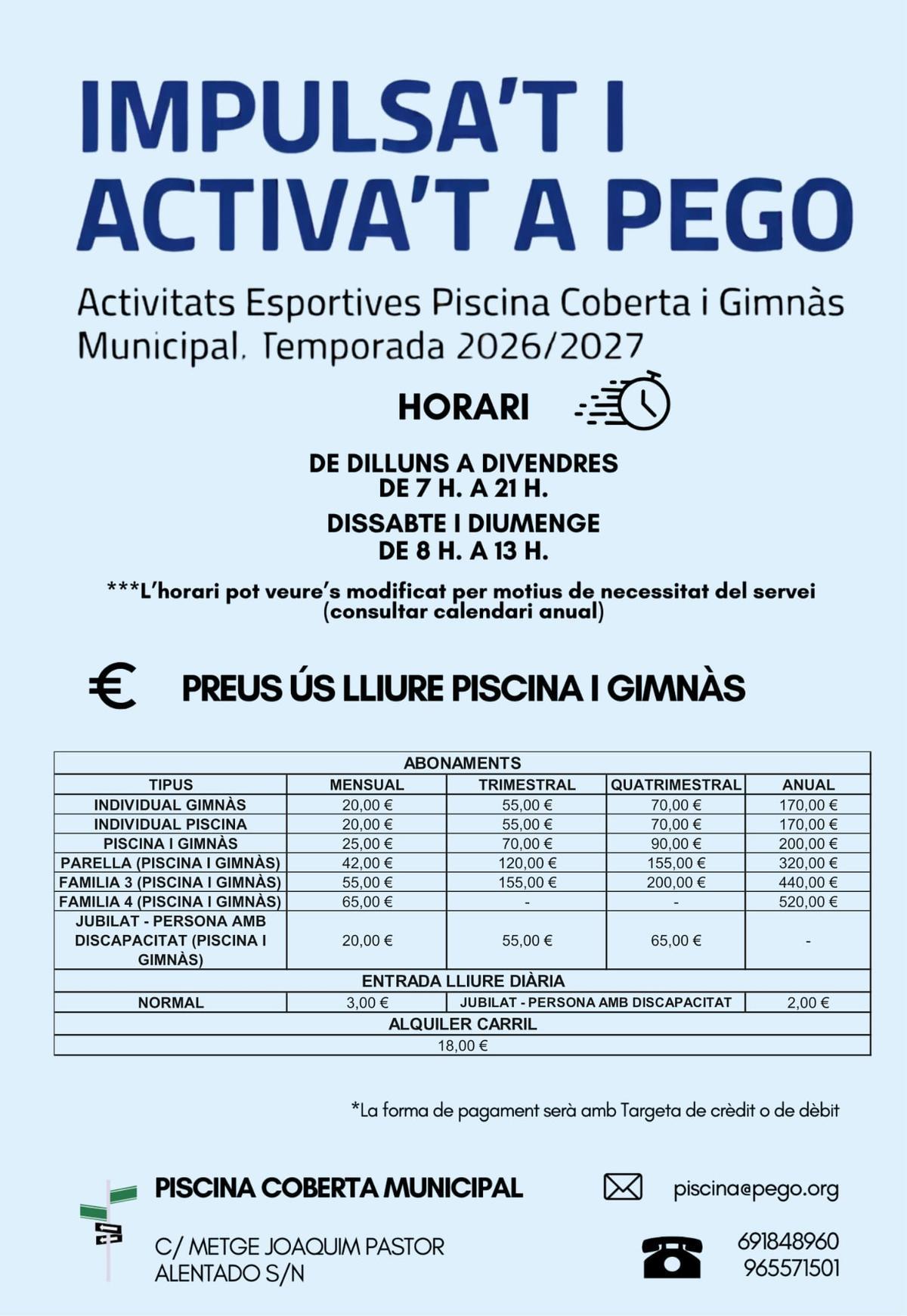 Les activitats a la piscina coberta y el gimnàs municipal