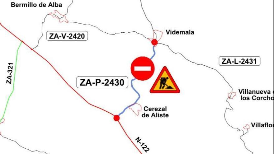 La carretera entre Cerezal de Aliste y Videmala permanecerá cortada al tráfico.
