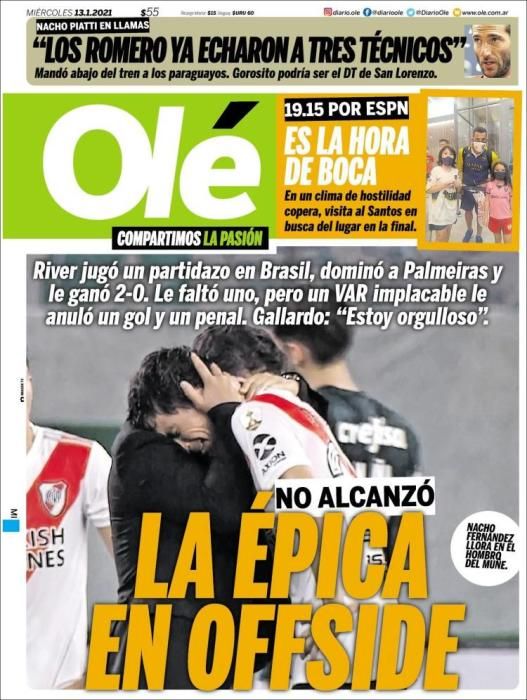 Portada OLÉ miércoles 13 enero 2021